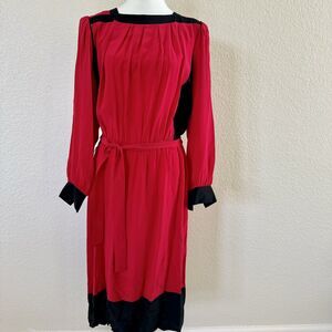 Vintage Horchow Sz 12 Dress 100% Silk Red With Black Accents Drop Waist Sh Pads